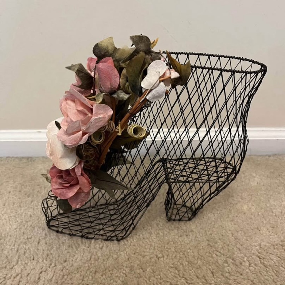 Pink Victorian floral wire boot decor